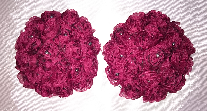 Rose red 3d blooms with grey real pearls hand sewn centres