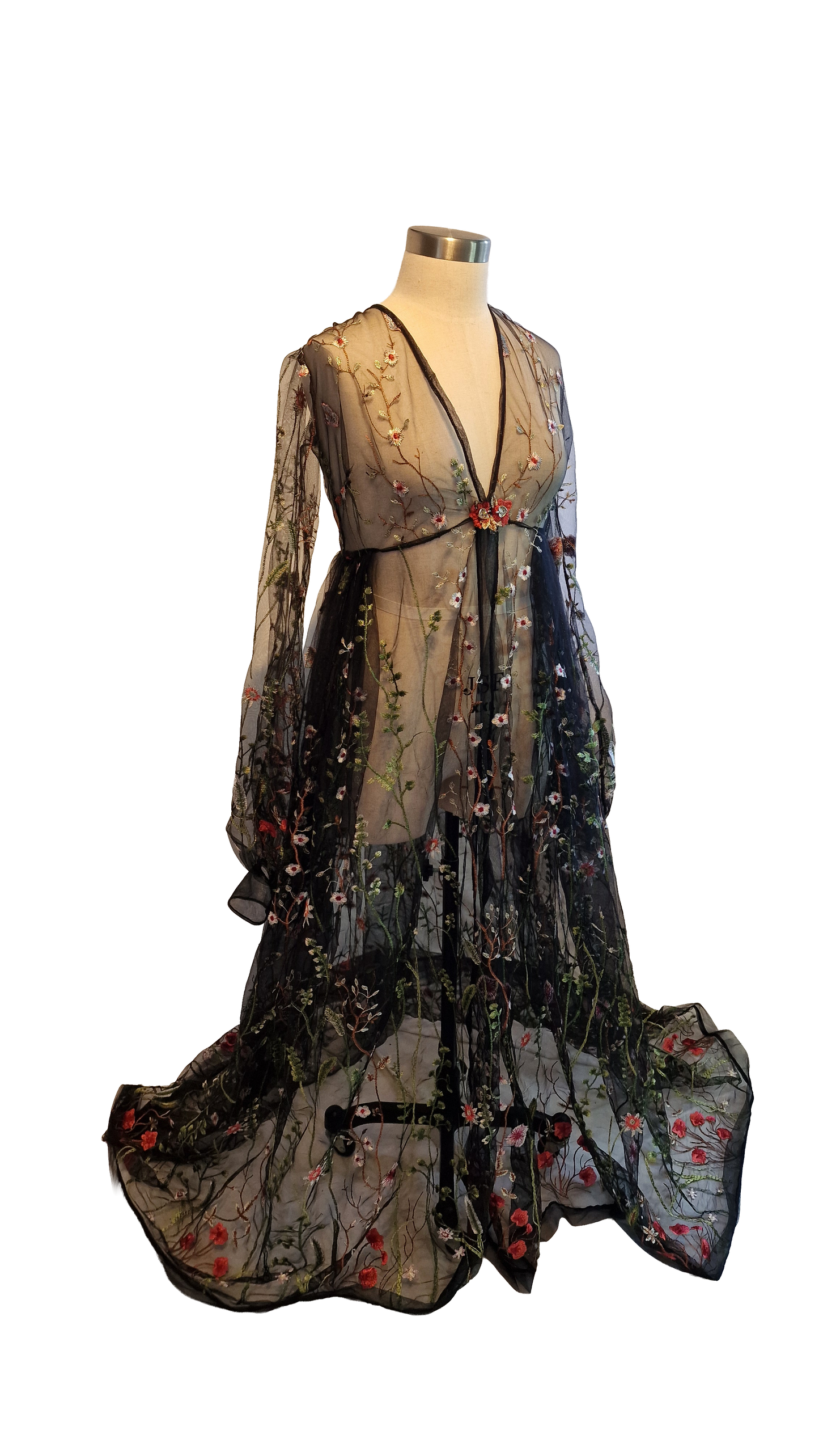 The Boann Project: Embroidered Black Tulle Robe