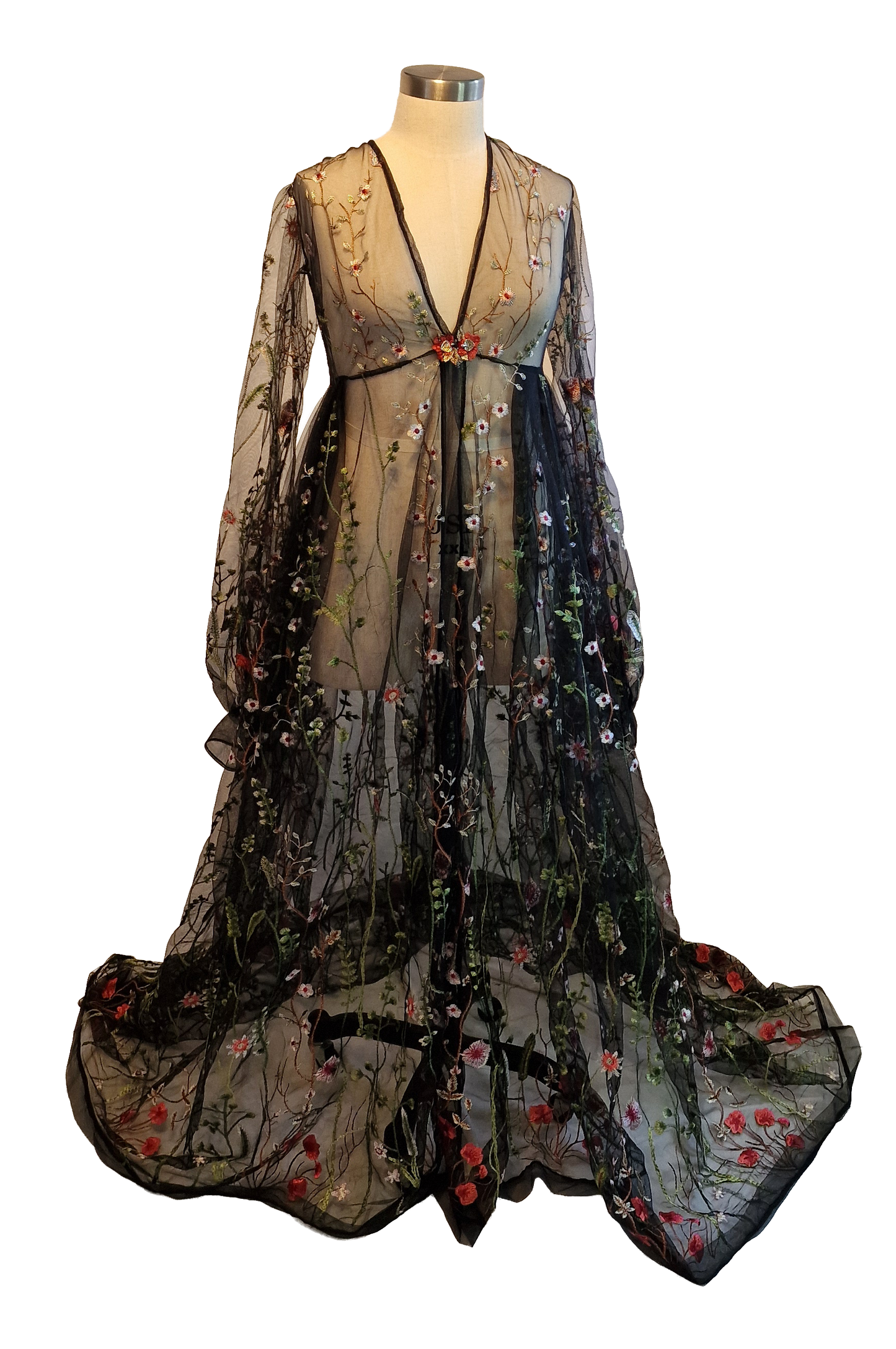 The Boann Project: Embroidered Black Tulle Robe