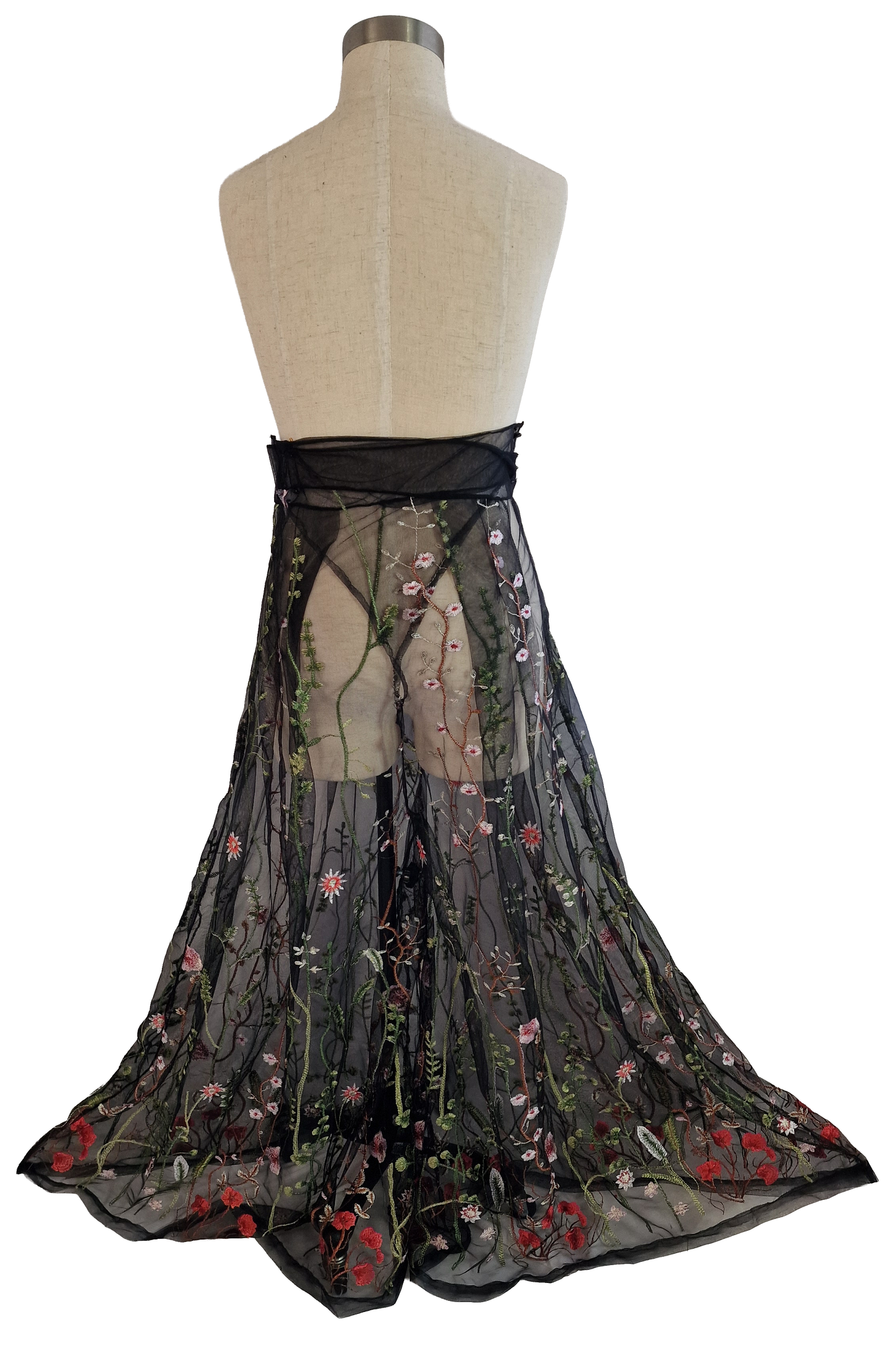 The Boann Project: Wide Legged Pleated "Oxford" Embroidered Black Tulle Trousers